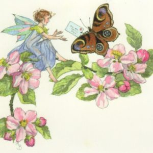 Fairy receiving a letter from a peacock butterfly / Molly Brett