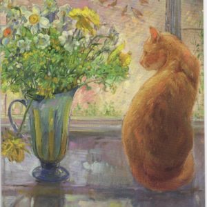 Gestreifter Krug mit Frühlingsblumen / Timothy Easton, 12 x 17cm